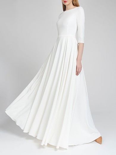 A-line Scoop Neck Stretch Crepe Floor-length Wedding Dress #UKM00027698