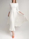 A-line Scoop Neck Stretch Crepe Tea-length Wedding Dress #UKM00027699