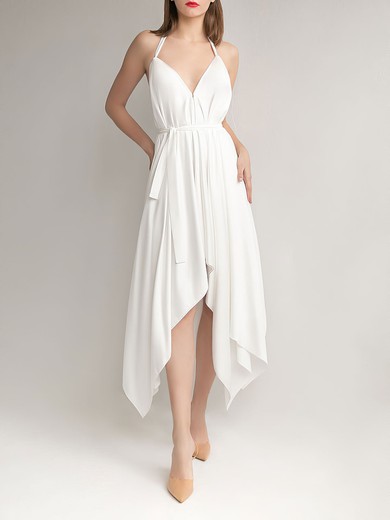 A-line Halter Chiffon Asymmetrical Wedding Dress #UKM00027703