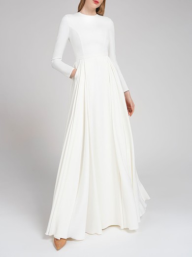 A-line Scoop Neck Satin Chiffon Floor-length Wedding Dress #UKM00027709