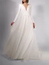 Ball Gown/Princess Illusion Satin Chiffon Court Train Wedding Dress #UKM00027720