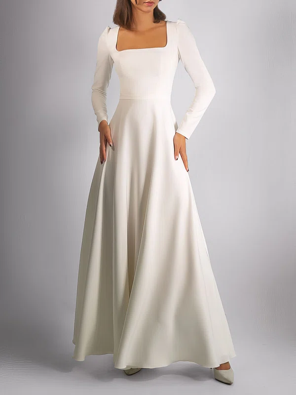 A-line Square Neckline Stretch Crepe Floor-length Wedding Dress #UKM00027728