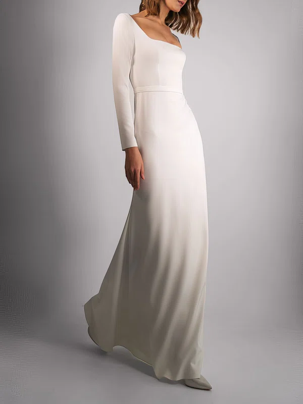 Sheath/Column Square Neckline Satin Floor-length Wedding Dress #UKM00027729