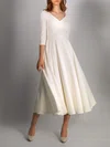 A-line V-neck Stretch Crepe Ankle-length Wedding Dress #UKM00027731