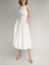 A-line Scoop Neck Stretch Crepe Tea-length Wedding Dress #UKM00027738