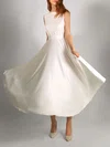 A-line Scoop Neck Satin Ankle-length Wedding Dress #UKM00027739