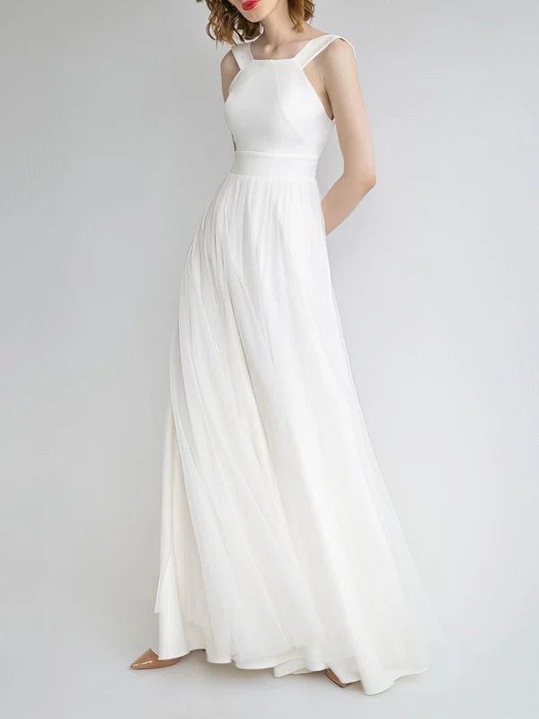 A-line Square Neckline Chiffon Floor-length Wedding Dress #UKM00027740