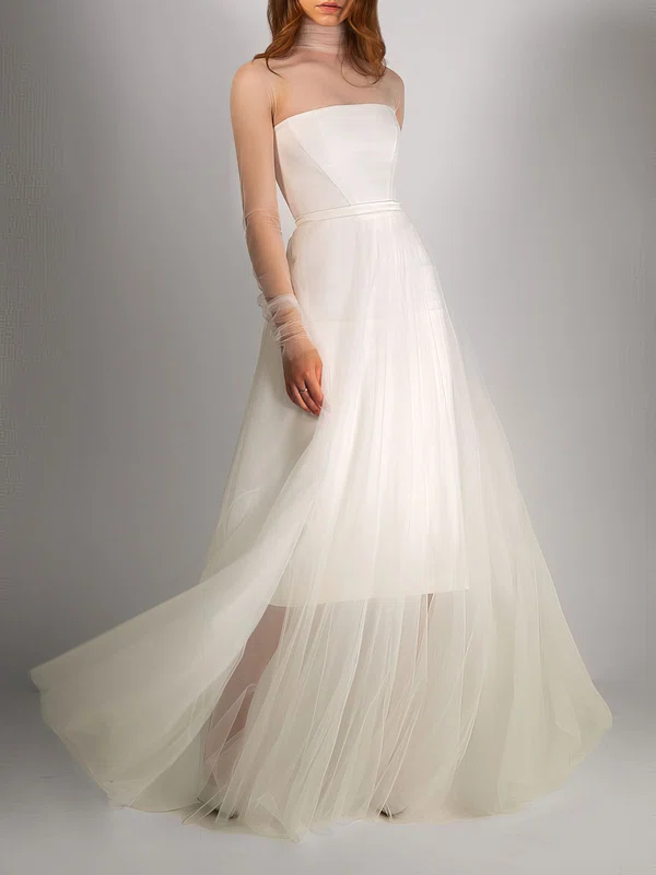 Ball Gown/Princess High Neck Tulle Floor-length Wedding Dress #UKM00027743