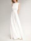 A-line Square Neckline Satin Floor-length Wedding Dress #UKM00027747