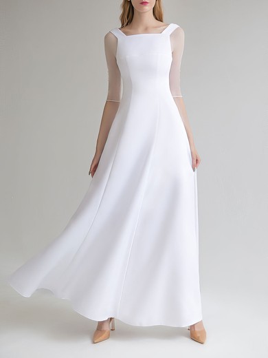 A-line Square Neckline Satin Floor-length Wedding Dress #UKM00027748