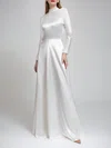 A-line High Neck Satin Floor-length Wedding Dress #UKM00027749