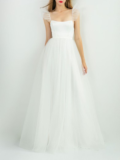 Ball Gown/Princess Scoop Neck Tulle Floor-length Wedding Dress #UKM00027752