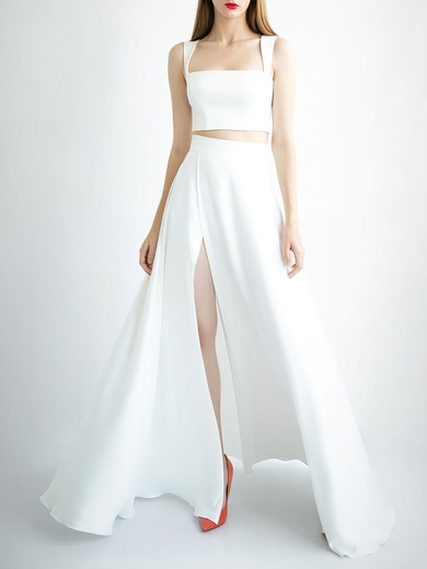 A-line Square Neckline Satin Floor-length Wedding Dress With Split Front #UKM00027755