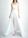 A-line Square Neckline Satin Floor-length Wedding Dress With Split Front #UKM00027755