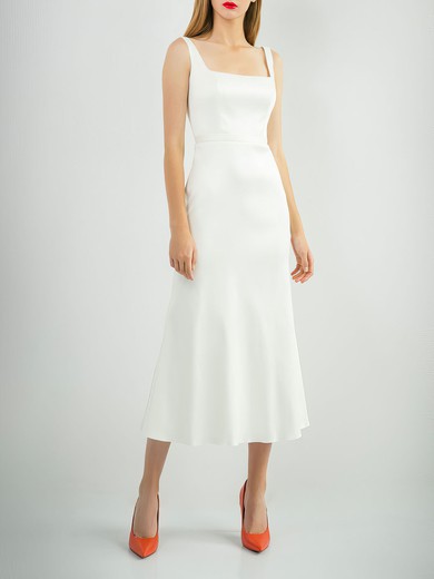 Sheath/Column Square Neckline Satin Ankle-length Wedding Dress #UKM00027760