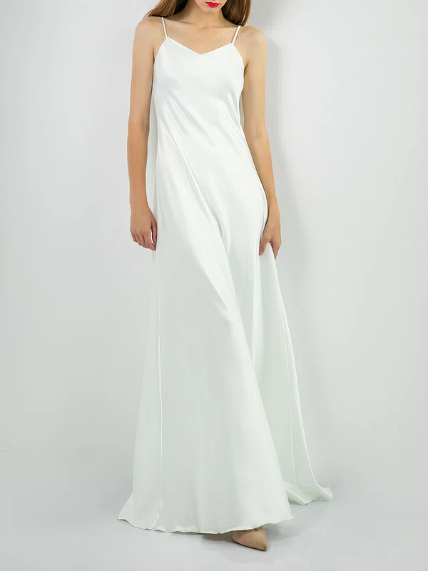 Sheath/Column V-neck Satin Floor-length Wedding Dress #UKM00027761