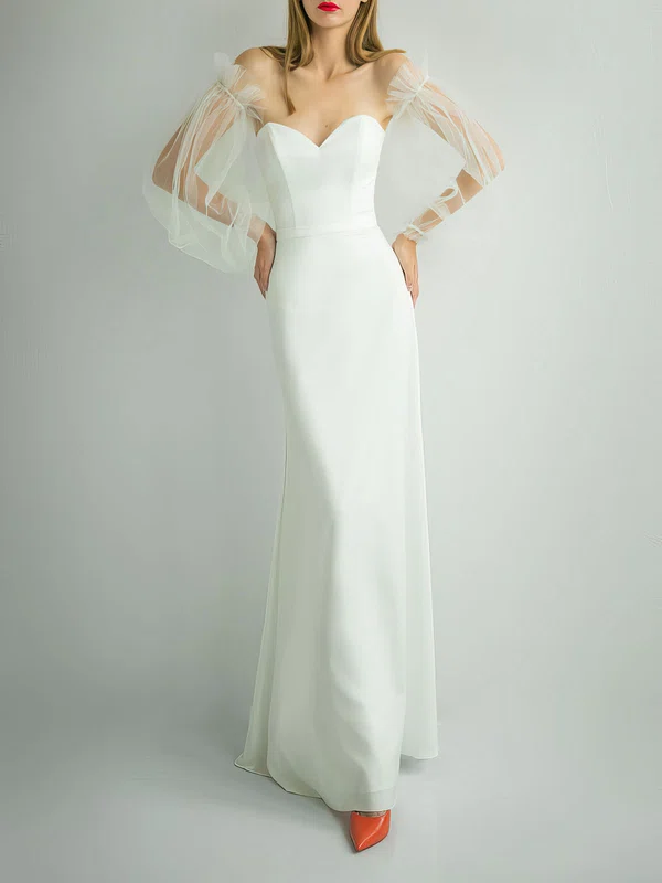 Sheath/Column Off-the-shoulder Satin Chiffon Floor-length Wedding Dress #UKM00027762