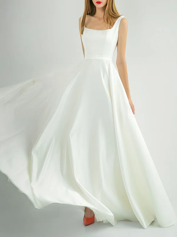 Ball Gown/Princess Square Neckline Satin Floor-length Wedding Dress #UKM00027764