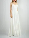 A-line V-neck Satin Chiffon Floor-length Wedding Dress #UKM00027767