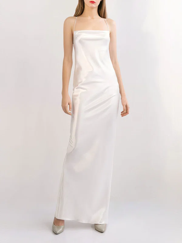 Sheath/Column Square Neckline Satin Floor-length Wedding Dress With Split Back #UKM00027776