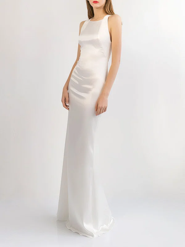 Sheath/Column Scoop Neck Satin Floor-length Wedding Dress #UKM00027777