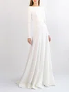 A-line Scoop Neck Stretch Crepe Floor-length Wedding Dress #UKM00027778