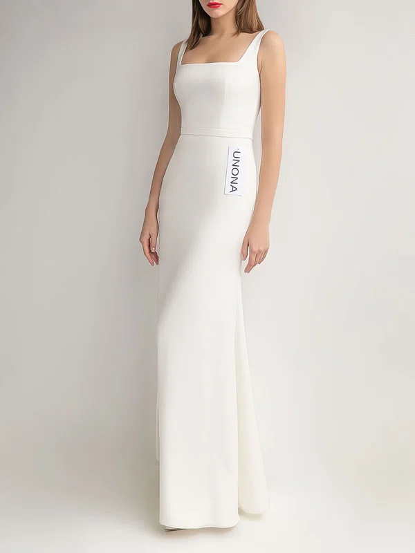 Sheath/Column Square Neckline Stretch Crepe Floor-length Wedding Dress #UKM00027779