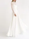 A-line High Neck Lace Chiffon Floor-length Wedding Dress #UKM00027781