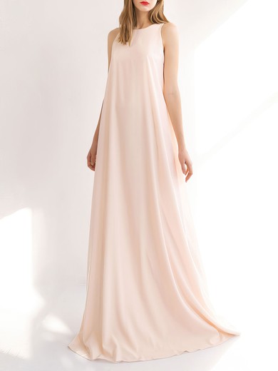 A-line Scoop Neck Chiffon Sweep Train Wedding Dress #UKM00027783