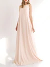 A-line Scoop Neck Chiffon Sweep Train Wedding Dress #UKM00027783