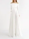 A-line Off-the-shoulder Chiffon Floor-length Wedding Dress #UKM00027784