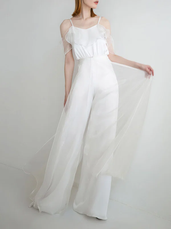 Sheath/Column V-neck Chiffon Floor-length Wedding Dress With Ruffles #UKM00027785