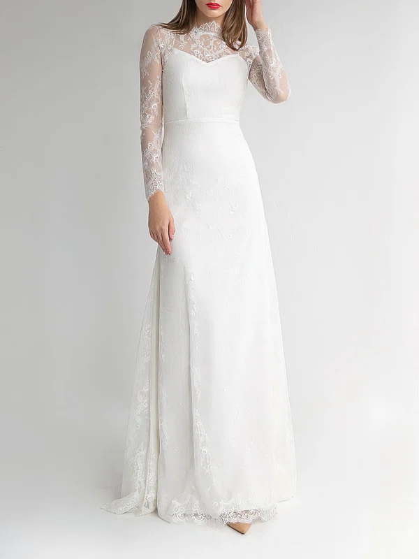 Sheath/Column Illusion Lace Floor-length Wedding Dress #UKM00027787