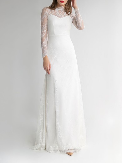 Sheath/Column Illusion Lace Floor-length Wedding Dress #UKM00027787