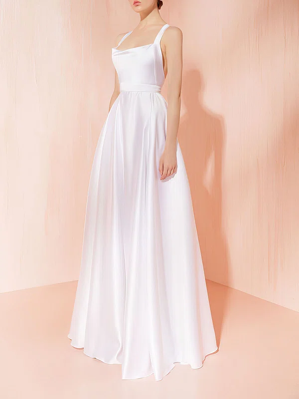 Ball Gown/Princess Cowl Neck Satin Floor-length Wedding Dress #UKM00027793