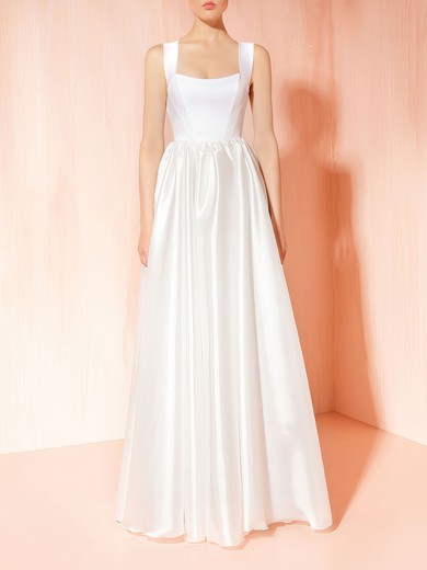 Ball Gown/Princess Scoop Neck Satin Floor-length Wedding Dress #UKM00027794