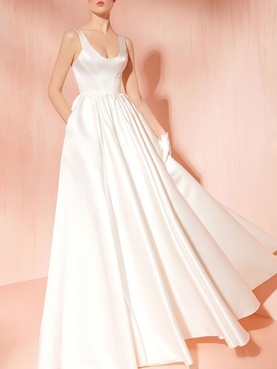 Ball Gown/Princess Scoop Neck Satin Floor-length Wedding Dress #UKM00027798