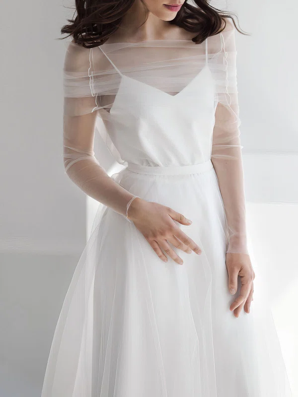 A-line Illusion Tulle Sweep Train Wedding Dress #UKM00027800