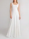 A-line Scoop Neck Stretch Crepe Floor-length Wedding Dress #UKM00027802