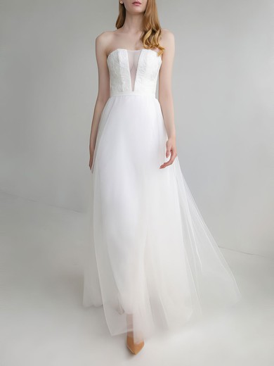 A-line Straight Tulle Floor-length Wedding Dress #UKM00027805