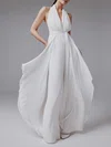 Sheath/Column Halter Chiffon Floor-length Wedding Dress With Ruffles #UKM00027806