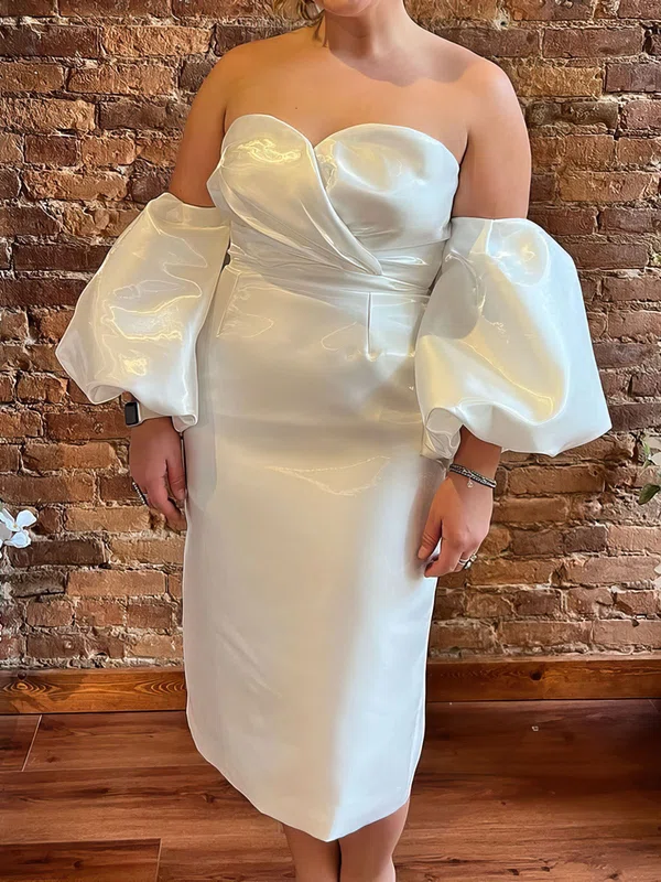 Sheath/Column Sweetheart Satin Tea-length Wedding Dress With Split Back #UKM00027819