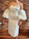 Sheath/Column Sweetheart Satin Tea-length Wedding Dress With Split Back #UKM00027819