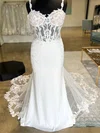 Trumpet/Mermaid Sweetheart Tulle Court Train Wedding Dress With Appliques Lace #UKM00027822