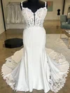 Trumpet/Mermaid Sweetheart Stretch Crepe Court Train Wedding Dress With Appliques Lace #UKM00027823