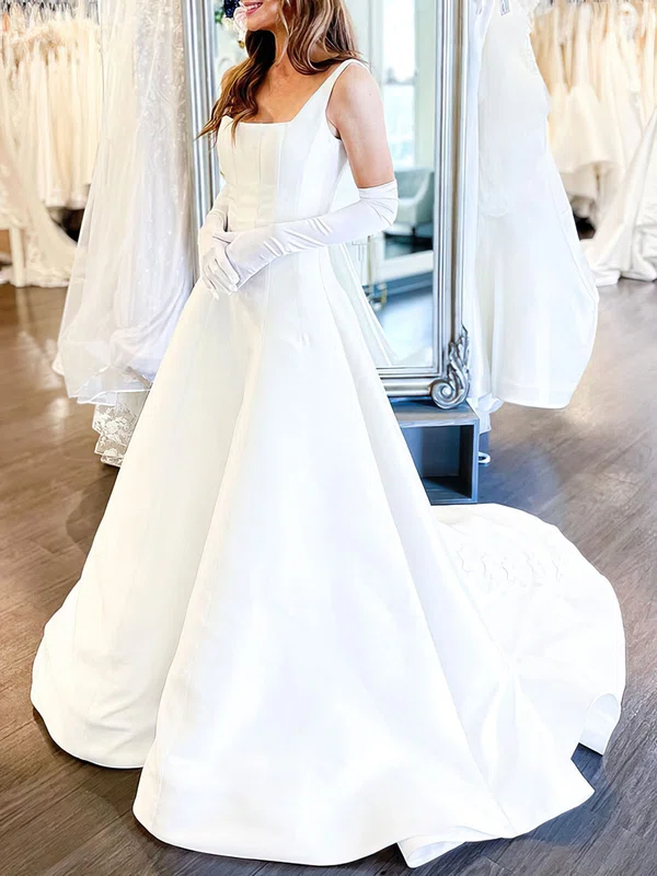 Ball Gown/Princess Square Neckline Satin Court Train Wedding Dress With Bow #UKM00027826