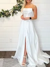 Ball Gown/Princess Straight Satin Sweep Train Wedding Dress With Split Front #UKM00027827