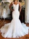 Trumpet/Mermaid Off-the-shoulder Tulle Court Train Wedding Dress With Appliques Lace #UKM00027829