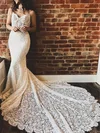 Trumpet/Mermaid V-neck Lace Court Train Wedding Dress #UKM00027837