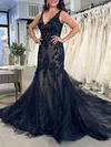 Trumpet/Mermaid V-neck Tulle Court Train Wedding Dress With Appliques Lace #UKM00027844